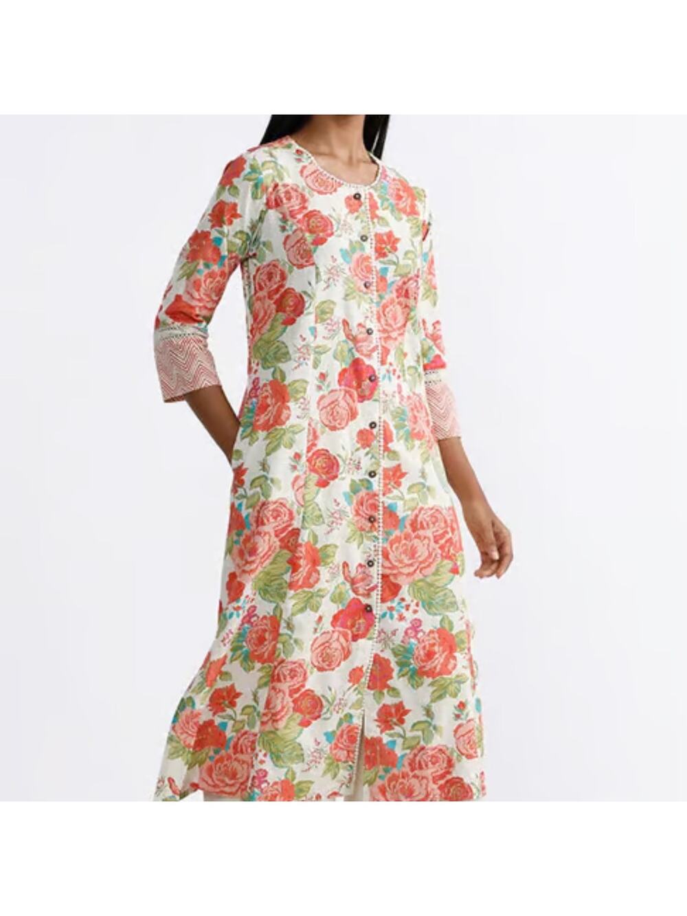 Utsa Westside Floral Kurta Cottagecore Tunic Dress Women's Medium Orange